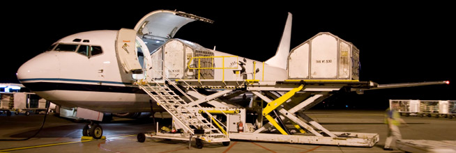 Cargo aircraft being loaded for an air freight charter to or from Orlando